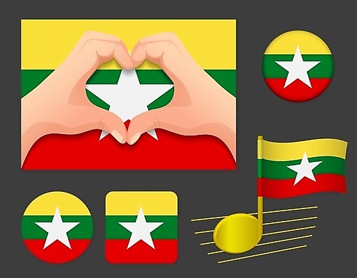 EPS 해외이미지 물결 일러스트 사랑 세트 쪽지 깃발 심볼 사인 고립 미얀마 해외일러스트 감정 아시아 파일형식 벡터 이미지허브