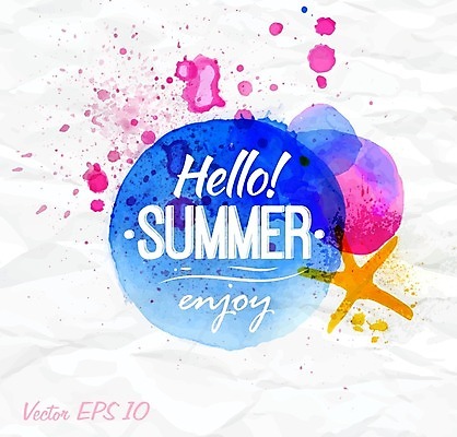 EPS 해외이미지 일러스트 자국 수채화 불가사리 타이포그라피 사람없음 여름 파란색 컬러풀 원형 손그림 해외일러스트 도형 문자 계절 컬러 극피동물 파일형식 벡터 이미지허브