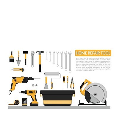 EPS 해외이미지 디자인 배너 산업 백그라운드 컨셉 패턴 일러스트 주택 자 내부 건물 세트 노란색 페인트 장비 흰색 기구 도구 공구 나사 스패너 붓 업무 플랫 칼 수리 망치 심볼 측정 오브젝트 사인 롤러 그라인더 펜치 조립 고립 송곳 해외일러스트 건축물 컬러 무늬 문구용품 작업 커피용품 파일형식 벡터 이미지허브