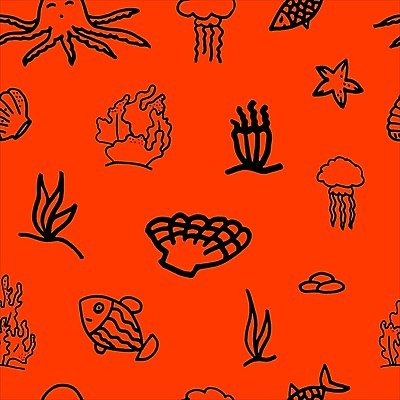 EPS 해외이미지 바다 패턴 일러스트 불가사리 어류 껍질 해조류 산호 낙서 문어 암초 해외일러스트 무늬 극피동물 연체동물 수중동물 해양식물 자포동물 파일형식 벡터 이미지허브