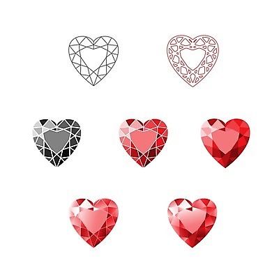 EPS 해외이미지 일러스트 사랑 사람없음 빨간색 하트 보석 폴리곤 해외일러스트 모양 감정 컬러 광석 파일형식 벡터 이미지허브