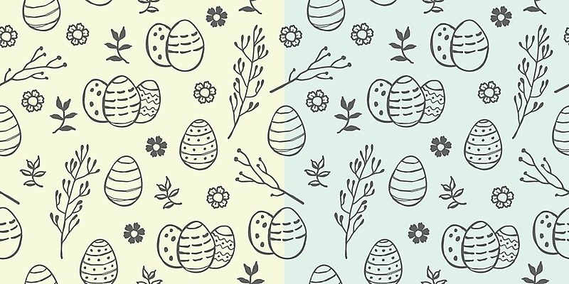 EPS 해외이미지 꽃 잎 일러스트 사람없음 연두색 라인아트 부활절계란 민트색 해외일러스트 식물 선 컬러 부활절 초록색 계란 파일형식 벡터 이미지허브