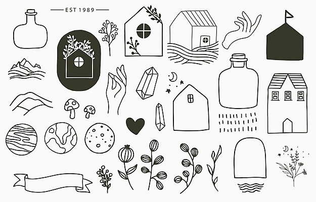 EPS 해외이미지 나무 식물 손 꽃 리본 잎 라인일러스트 일러스트 산 주택 건물 신체부위 세트 버섯 행성 달 하트 병 보석 라인아트 꽃봉오리 해외일러스트 자연요소 모양 식기 건축물 선 사람 우주 광석 파일형식 벡터 이미지허브