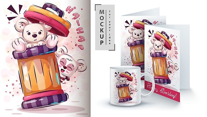 EPS 해외이미지 캐릭터 커피 일러스트 곰 사람없음 컵 반려동물 바구니 폐기물 만화 북극 낭비 목업 해외일러스트 일러캐릭터 동물 식기 음료 컨셉 포유류 쓰레기 극지방 파일형식 벡터 이미지허브