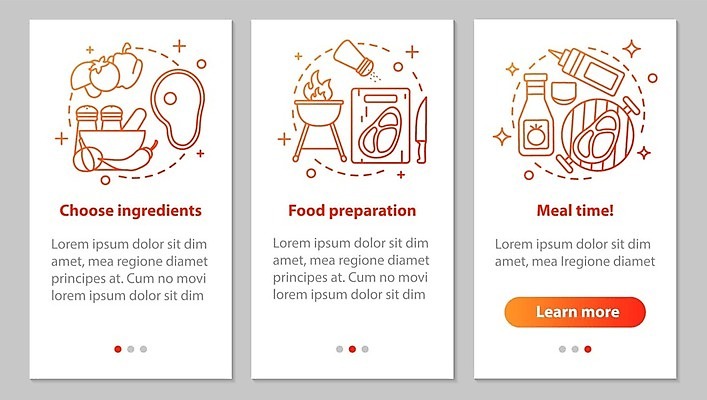 EPS 해외이미지 템플릿 일러스트 식재료 고추 모바일 도마 육류 스테이크 사람없음 주황색 흰색 어플리케이션 온라인 UI 바베큐그릴 소금통 소스통 야채빵 인터페이스 해외일러스트 빵 컬러 채소 주방용품 서양음식 통 소스_음식 그릴 바비큐 파일형식 벡터 이미지허브
