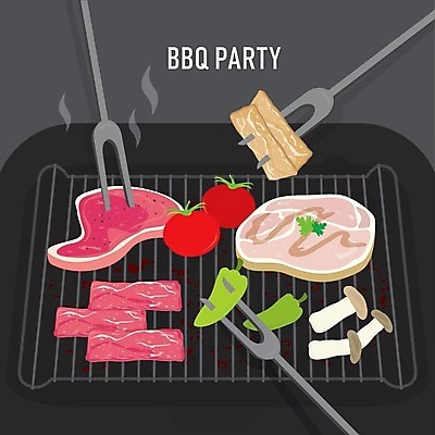 EPS 해외이미지 백그라운드 토마토 일러스트 고추 육류 타이포그라피 사람없음 버섯 바비큐 고기포크 해외일러스트 문자 음식 포크 채소 식재료 파일형식 벡터 이미지허브