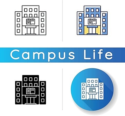 EPS 해외이미지 일러스트 사람없음 건물 세트 캠퍼스라이프 도서관 대학교 해외일러스트 라이프스타일 건축물 교육 학교 파일형식 벡터 이미지허브