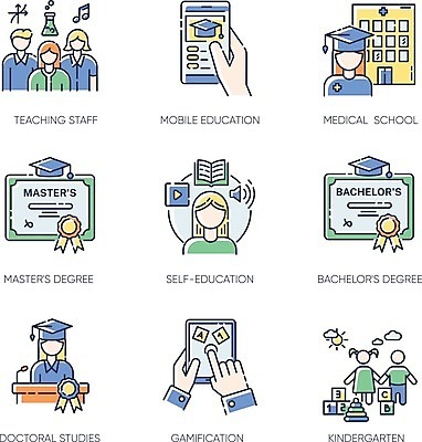 EPS 해외이미지 학생 여자 교육 남자 어린이 컨셉 일러스트 학사모 졸업 학교 수업 여러명 성인 스마트폰 세트 유치원 졸업장 대학교 해외일러스트 모자_잡화 다수 사람 핸드폰 스마트기기 파일형식 벡터 이미지허브