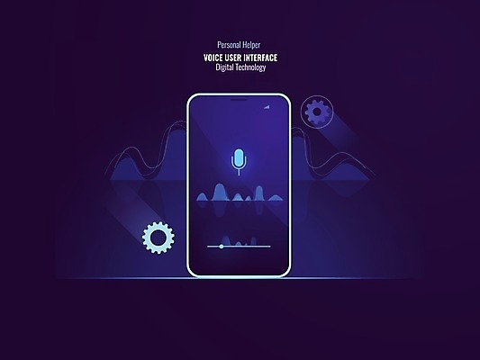 EPS 해외이미지 일러스트 사람없음 스마트폰 디지털 과학기술 남색 스마트 마이크 이퀄라이저 AI_인공지능 해외일러스트 컬러 음향기기 컨셉 기술 핸드폰 스마트기기 파일형식 벡터 이미지허브