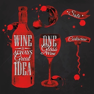 EPS 해외이미지 와인잔 일러스트 자국 수채화 사람없음 빨간색 와인 와인병 손그림 와인오프너 엘리먼트 해외일러스트 컬러 술잔 병_용기 주류 병따개 파일형식 벡터 이미지허브