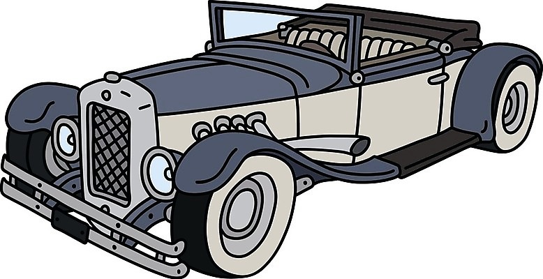 EPS 해외이미지 일러스트 자동차 사람없음 파란색 검은색 회색 빈티지 클래식 우아함 오픈카 복고 클래식카 해외일러스트 육상교통 컬러 컨셉 승용차 파일형식 벡터 이미지허브