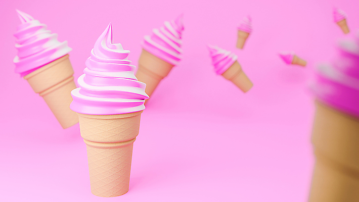 포토 JPG 해외이미지 분홍색 백그라운드 사람없음 3D 콘아이스크림 소프트아이스크림 딸기맛 카피스페이스 해외일러스트 컬러 딸기 아이스크림 공백 맛 디지털합성 파일형식 이미지허브