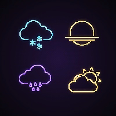 EPS 해외이미지 구름 일러스트 날씨 사람없음 세트 태양 눈 비 네온 해외일러스트 자연요소 파일형식 벡터 이미지허브