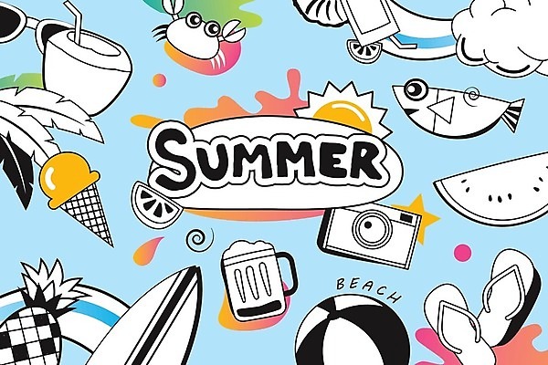 EPS 해외이미지 구름 영어 바다 하늘색 일러스트 수박 맥주 어류 타이포그라피 사람없음 여름 컬러풀 카메라 게 서핑보드 샌들 비치볼 만화 라인아트 파인애플 야자수잎 카툰스타일 코코넛주스 해외일러스트 자연요소 문자 계절 선 컬러 신발 잎 과일 공 바캉스용품 주류 갑각류 파란색 전자제품 수중동물 주스 보드_스포츠 열대과일 코코넛 파일형식 벡터 이미지허브