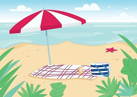 EPS 해외이미지 구름 가방 일러스트 물놀이 하늘 휴식 불가사리 해변 사람없음 파라솔 돗자리 해외일러스트 자연요소 잡화 바다 컨셉 놀이 극피동물 파일형식 벡터 이미지허브