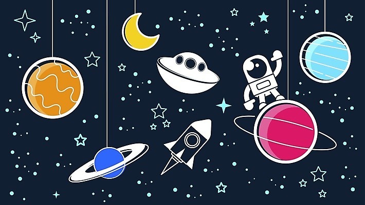 EPS 해외이미지 디자인 별 일러스트 한명 달 우주선 그림 UFO 은하계 손인사 모빌 토성 금성 천왕성 해왕성 혜성 해외일러스트 자연요소 1 사람 우주 행성 아기용품 미확인물체 인사 파일형식 벡터 이미지허브