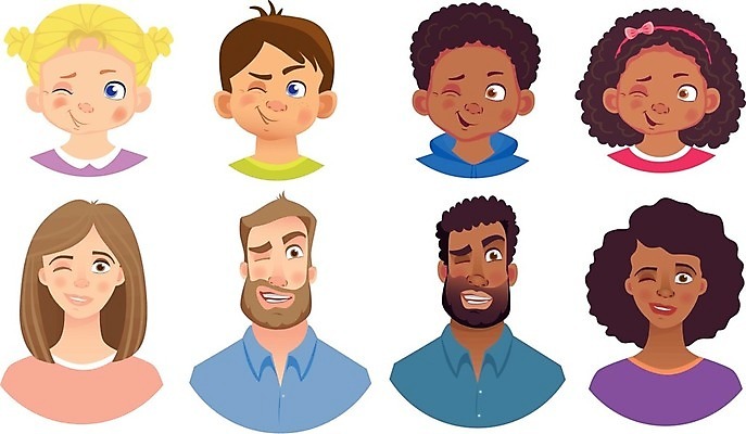 EPS 해외이미지 여자 남자 감정 어린이 인물캐릭터 일러스트 표정 윙크 소년 여러명 상반신 성인 세트 해외일러스트 일러캐릭터 캐릭터 다수 사람 파일형식 벡터 이미지허브