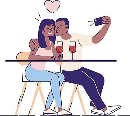 EPS 해외이미지 전신 커플 여자 남자 행복 데이트 일러스트 탁자 잔 키스 사랑 앉기 성인 두명 스마트폰 와인 셀프카메라 성인만 해외일러스트 식기 감정 가구 관계 모션 주류 사람 핸드폰 스마트기기 사진촬영 애정표현 파일형식 벡터 이미지허브