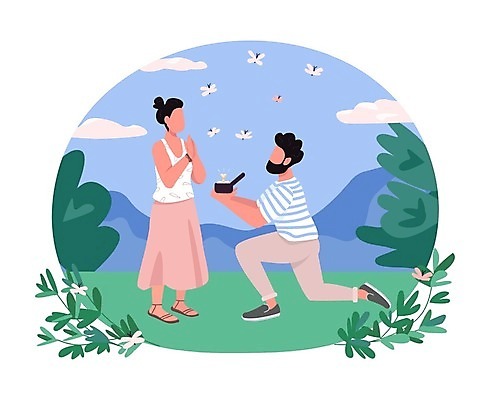 EPS 해외이미지 전신 나무 여자 남자 나비 프로포즈 일러스트 산 서기 들기 성인 두명 무릎꿇기 결혼반지 손모으기 성인만 해외일러스트 식물 곤충 결혼 모션 사람 손짓 반지 파일형식 벡터 이미지허브