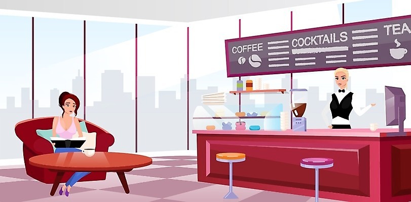 EPS 해외이미지 캐릭터 디자인 여자 커피 일러스트 창문 탁자 실내 파노라마 사람 내부 목재 그래픽 유행 과자 상점 식당 칠판 기계 카페 빵집 장비 도시 바 플랫 만화 웨이트리스 고객 직원 클럽 진열장 안락의자 카페테리아 해외일러스트 일러캐릭터 나무 음료 가구 의자 재료 디저트 촬영기법 종업원 파일형식 벡터 이미지허브