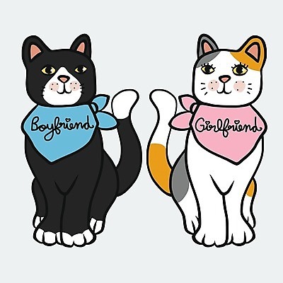 EPS 해외이미지 손글씨 커플 두마리 일러스트 앉기 사람없음 반려동물 귀여움 스카프 고양이 암컷 수컷 손그림 반려묘 해외일러스트 동물 컨셉 2 포유류 관계 모션 목도리 파일형식 벡터 이미지허브