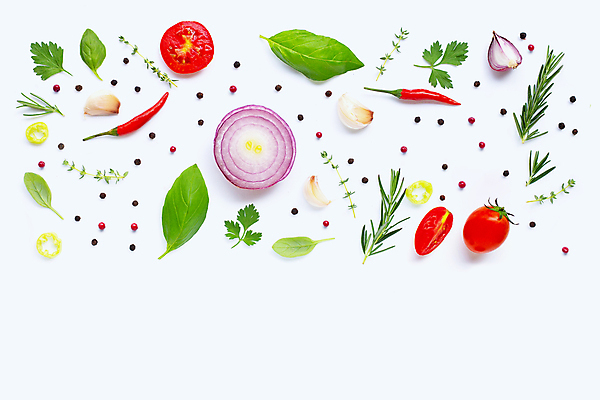 포토 JPG 해외이미지 백그라운드 채소 식재료 방울토마토 고추 실내 마늘 사람없음 신선 흰배경 후추 로즈메리 적양파 해외포토 토마토 양파 내부 흰색 허브 향신료 파일형식 이미지허브