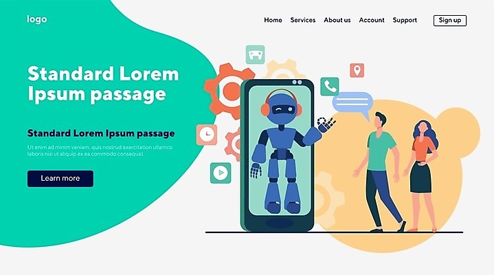 EPS 해외이미지 전신 커플 여자 남자 말풍선 일러스트 윙크 서기 손짓 성인 두명 스마트폰 과학기술 스마트 로봇 성인만 채팅봇 AI_인공지능 해외일러스트 컨셉 관계 모션 기술 표정 사람 핸드폰 스마트기기 파일형식 벡터 이미지허브