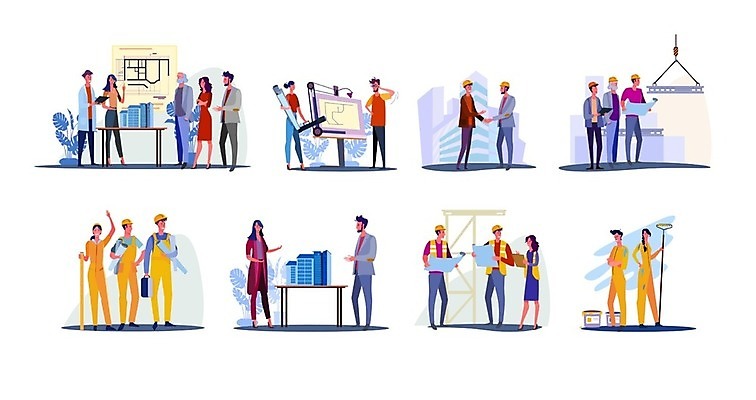 EPS 해외이미지 캐릭터 디자인 백그라운드 일러스트 건축양식 부동산 사람 건물 엔지니어 플랫 건축가 청사진 UI 개발 건축업자 엘리먼트 프로젝트 해외일러스트 일러캐릭터 직업 건축물 건축 기술자 재산 파일형식 벡터 이미지허브