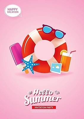 EPS 해외이미지 영어 포스터 분홍색 일러스트 아이스크림 불가사리 사람없음 선글라스 오렌지주스 구명부환 해외일러스트 문자 안경 컬러 디저트 극피동물 과일주스 안전장비 튜브 파일형식 벡터 이미지허브