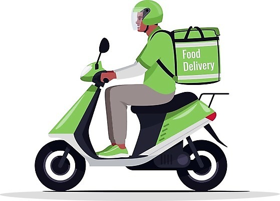 EPS 해외이미지 전신 남자 일러스트 한명 앉기 성인 초록색 스쿠터 오토바이 배달원 배송 배달원가방 성인남자한명만 음식배달 해외일러스트 직업 1 컬러 모션 사람 바이크 남자한명만 성인남자만 파일형식 벡터 이미지허브