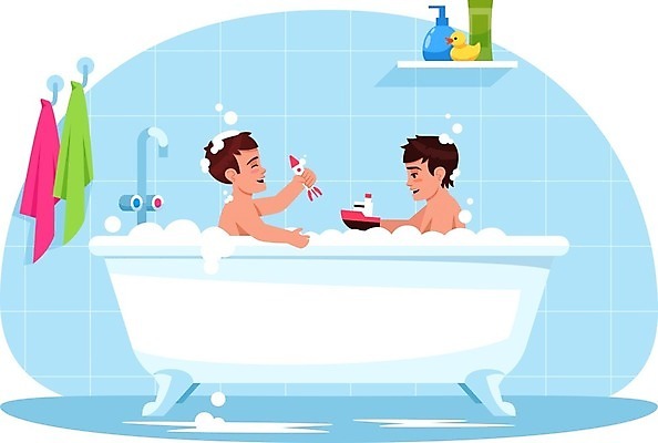 EPS 해외이미지 남자 어린이 일러스트 장난 놀이 앉기 소년 상반신 두명 친구 장난감 목욕 욕실 비누거품 위생관리 소년만 해외일러스트 관계 모션 관리 사람 청결 거품 남자만 어린이만 파일형식 벡터 이미지허브