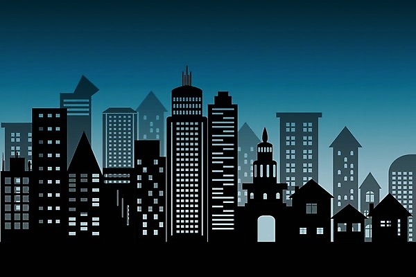 EPS 해외이미지 디자인 배너 외관 실루엣 산업 백그라운드 컨셉 일러스트 비즈니스 건축양식 창문 벽지 하늘 주택 그림자 미술 풍경 가로 파란색 빛 도시풍경 탑 검은색 고층빌딩 어둠 성장 도시 플랫 도심 야간 큼 타운 개발 스타일 카피스페이스 해외일러스트 자연요소 건축물 건축 컬러 문화예술 촬영기법 빌딩 건물 공백 크기 파일형식 벡터 이미지허브