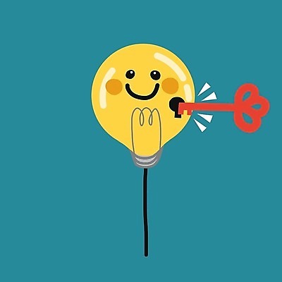 EPS 해외이미지 캐릭터 디자인 행복 컨셉 일러스트 전구 성공 열쇠 아이디어 사람없음 열쇠구멍 풍선 해외일러스트 일러캐릭터 감정 파일형식 벡터 이미지허브