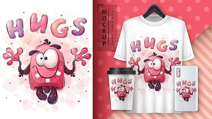 EPS 해외이미지 캐릭터 커피 티셔츠 일러스트 사람없음 컵 할로윈 만화 그림 몬스터 호러 목업 해외일러스트 일러캐릭터 식기 음료 셔츠 공포 파일형식 벡터 이미지허브
