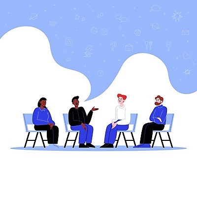 EPS 해외이미지 전신 라이프스타일 여자 남자 의자 일러스트 함께함 말하기 대화 앉기 여러명 성인 일상 팔짱 소통 성인만 심리상담 정신상담 해외일러스트 가구 다수 컨셉 모션 사람 라이프 생활 치료 상담 파일형식 벡터 이미지허브
