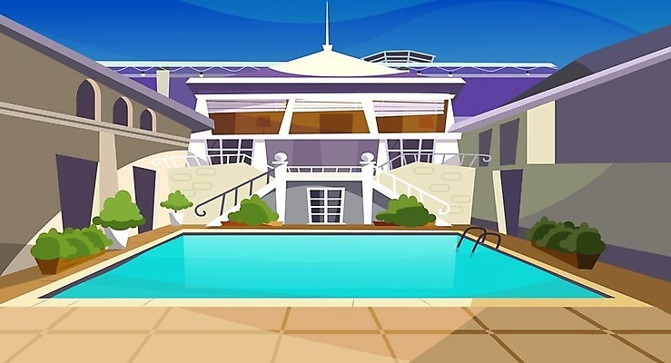 EPS 해외이미지 식물 일러스트 주택 수영장 사람없음 야외 건물 해외일러스트 건축물 파일형식 벡터 이미지허브