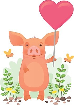 EPS 해외이미지 한마리 곤충 잎 일러스트 사랑 들기 사람없음 귀여움 돌_바위 돼지 민들레 돼지캐릭터 해외일러스트 식물 동물 1 꽃 감정 동물캐릭터 컨셉 포유류 모션 파일형식 벡터 이미지허브