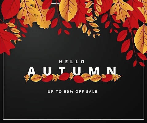 EPS 해외이미지 디자인 단풍 낙엽 일러스트 사각프레임 타이포그라피 사람없음 빨간색 쇼핑 세일 검은색 가을 반값 해외일러스트 문자 계절 컬러 잎 프레임 사각형 파일형식 벡터 이미지허브