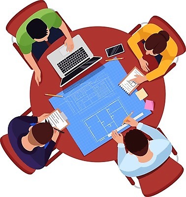 EPS 해외이미지 디자인 여자 남자 일러스트 탁자 자 앉기 상반신 성인 노트북 가리킴 그리기 책상 동료 문서 청사진 서류판 성인만 브레인스토밍 해외일러스트 가구 관계 모션 문구용품 사람 손짓 전자제품 사무용품 파일형식 벡터 이미지허브