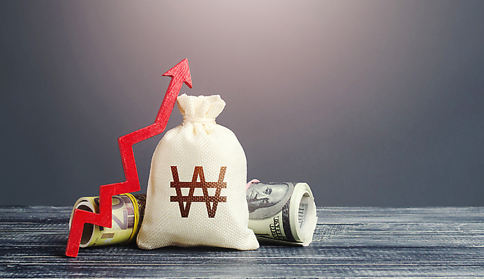 포토 JPG 해외이미지 화살표 돈 회색배경 사람없음 금융 경제 원화 돈자루 재산 돈다발 상승 해외포토 백그라운드 컨셉 회색 파일형식 이미지허브