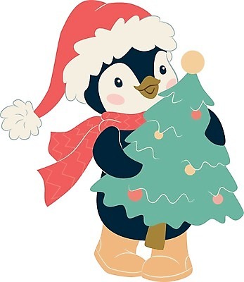 EPS 해외이미지 나무 캐릭터 크리스마스 겨울 일러스트 사람없음 크리스마스트리 산타클로스 목도리 펭귄 해외일러스트 일러캐릭터 식물 잡화 계절 기념일 조류 파일형식 벡터 이미지허브