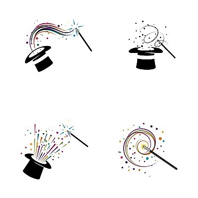 EPS 해외이미지 별 일러스트 사람없음 마술 마술봉 마술사모자 마술쇼 해외일러스트 자연요소 모자_잡화 마술도구 파일형식 벡터 이미지허브