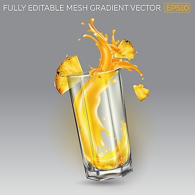 EPS 해외이미지 일러스트 단면 잔 사람없음 노란색 주스 파인애플 스플래쉬 해외일러스트 식기 음료 컬러 과일 열대과일 파일형식 벡터 이미지허브