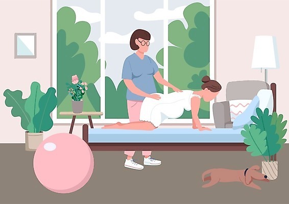 EPS 해외이미지 한마리 디자인 여자 화분 반려견 일러스트 실내 사람 성인 내부 두명 소파 운동 임산부 침대 도움 짐볼 도우미 임산부요가 성인여자만 해외일러스트 1 가구 컨셉 의자 요가 건강 반려동물 임신 개 여자만 성인만 파일형식 벡터 동물 웰빙 생활용품 포유류 오브젝트 이미지허브