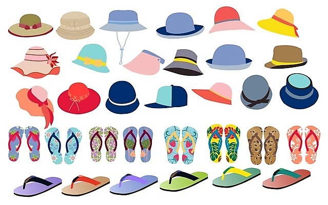EPS 해외이미지 디자인 옷 여자 바다 여행 신발 컨셉 일러스트 장신구 휴가 슬리퍼 그래픽 여름 세트 컬러풀 태양 유행 상점 플랫 낙서 수집 심볼 오브젝트 캡모자 항목 스타일 해외일러스트 자연요소 모자_잡화 계절 컬러 사람 파일형식 벡터 이미지허브
