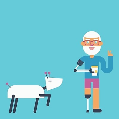 EPS 해외이미지 디자인 남자 백그라운드 컨셉 일러스트 한명 사람 성인 사람없음 기계 로봇 팔 의수 인공 성인남자한명만 로봇강아지 해외일러스트 1 신체부위 남자한명만 성인남자만 파일형식 벡터 이미지허브