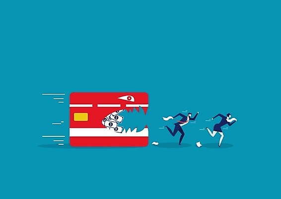 EPS 해외이미지 종이 일러스트 비즈니스 금융 경제 달리기 신용카드 유머 떨어짐 수집 탈출 대출 계좌 요금 위기 해외일러스트 감정 컨셉 모션 파일형식 벡터 이미지허브