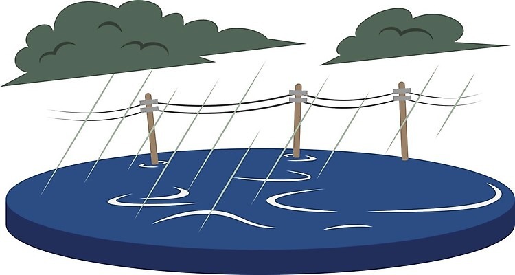 EPS 해외이미지 일러스트 사람없음 비 위험 홍수 전봇대 비구름 비바람 해외일러스트 자연요소 공공시설 컨셉 바람 날씨 자연재해 먹구름 파일형식 벡터 구름_자연 이미지허브