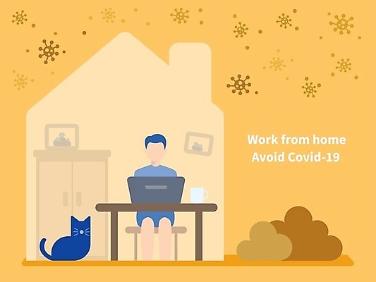 EPS 해외이미지 직업 컨셉 일러스트 비즈니스 노동자 주택 건강 사람 노트북 컴퓨터 고양이 업무 바이러스 보호 질병 위험 감염 온라인 소셜 해외일러스트 포유류 의학 건물 전자제품 반려동물 작업 파일형식 벡터 이미지허브