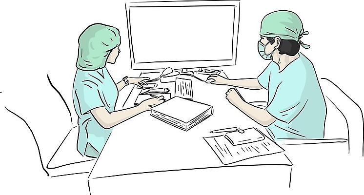 EPS 해외이미지 직업 손 응시 여자 남자 과학 유니폼 일러스트 청진기 실내 건강 병원 실험 마스크 한명 사람 앉기 성인 치료 가로 노트북 컴퓨터 사무실 약 간호사 의사 코트 키보드 업무 실험실 책상 서비스 전자 돌봄 서류판 해외일러스트 1 시선 옷 가구 비즈니스 의학 의료기기 모션 내부 신체부위 전자제품 사무용품 외투 의료진 작업 파일형식 벡터 이미지허브